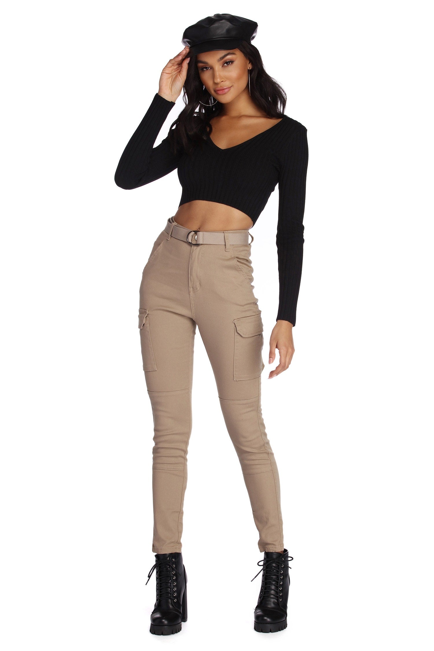 Belted Skinny Cargo Pants
