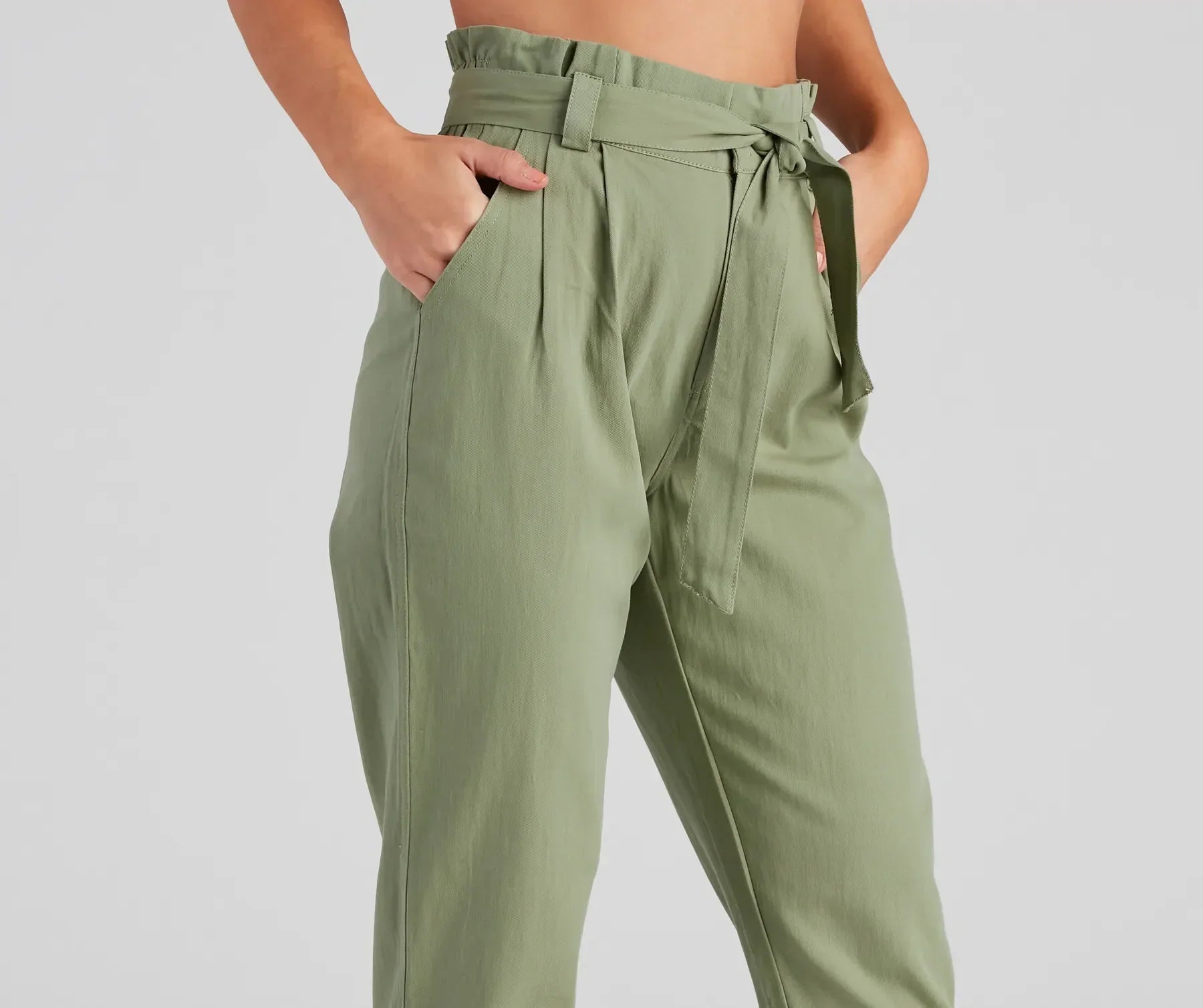 Trendy And Tapered High Waist Paperbag Pants
