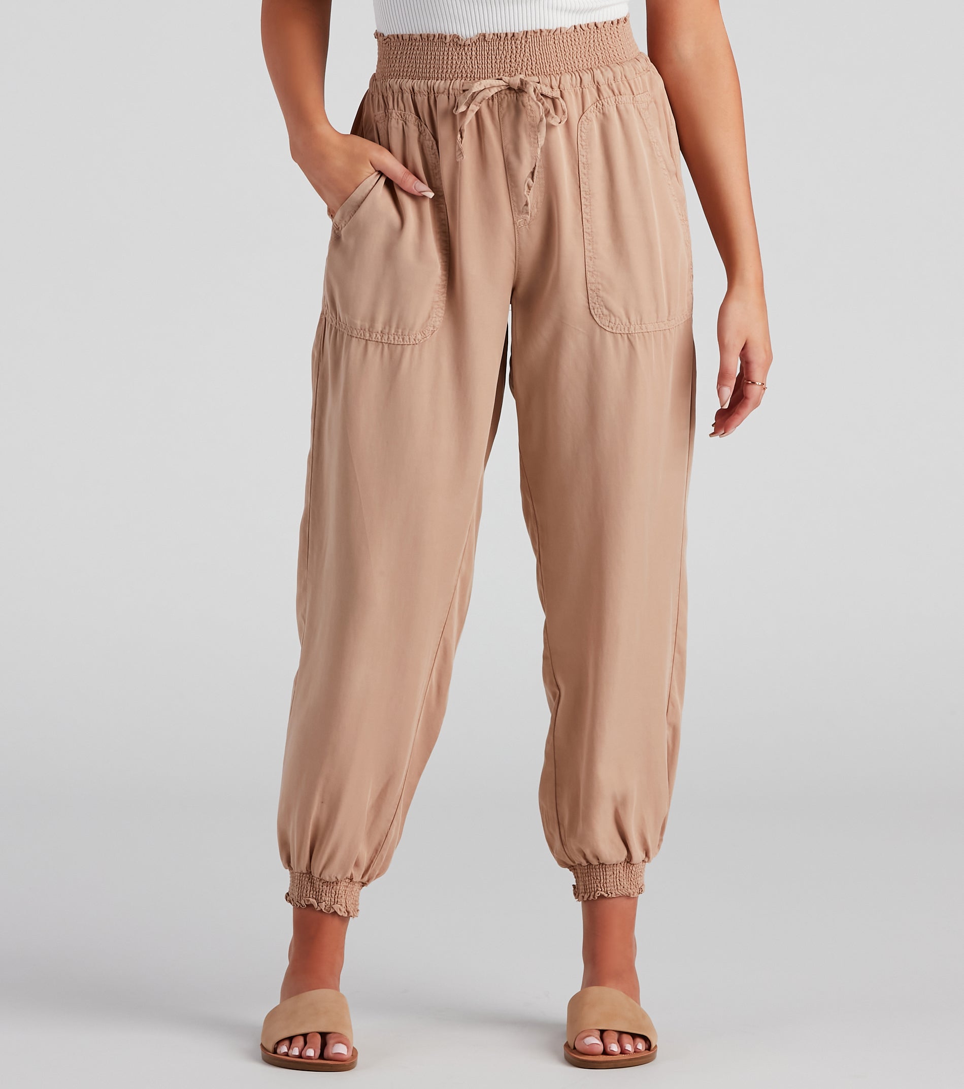 Coffee Break Smock Tie Waist Joggers
