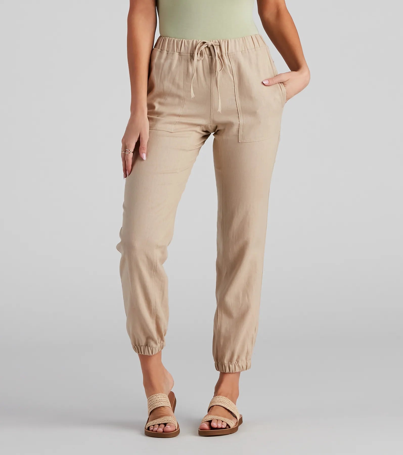 Seashore Stroll Drawstring Linen Joggers