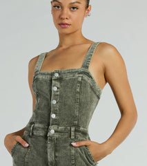 Stylish Edge Acid-Wash Corduroy Jumpsuit