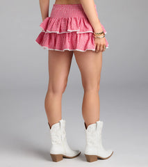 Flirtatious Vibe Gingham Ruffled Mini Skort