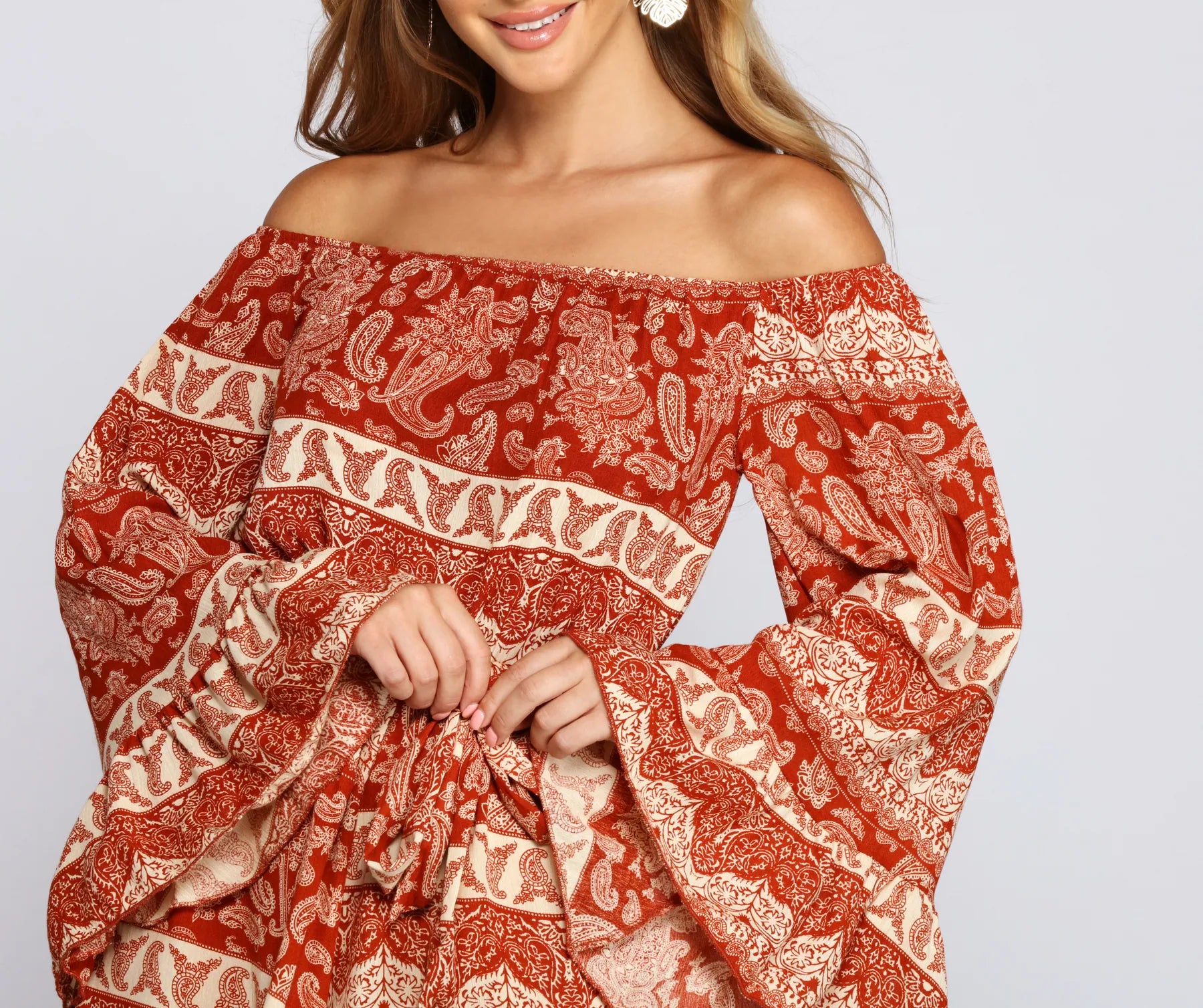 Off The Shoulder Paisley Perfection Romper
