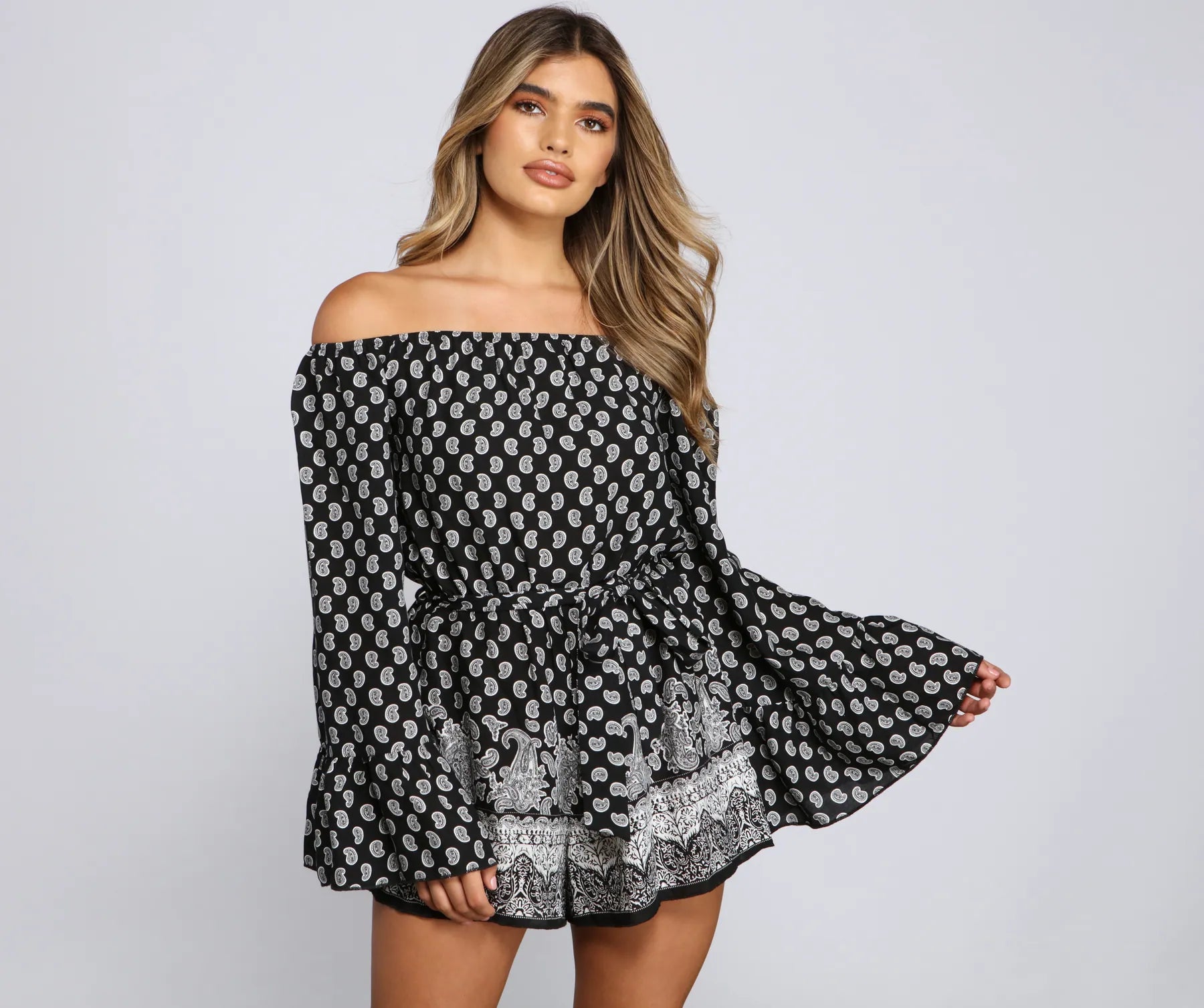 Off The Shoulder Paisley Perfection Romper