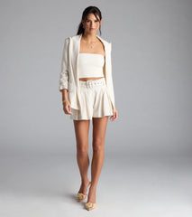 Looking Chic Belted Trouser Shorts With Linen