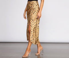 Put On The Spot Printed Satin Midi Skirt