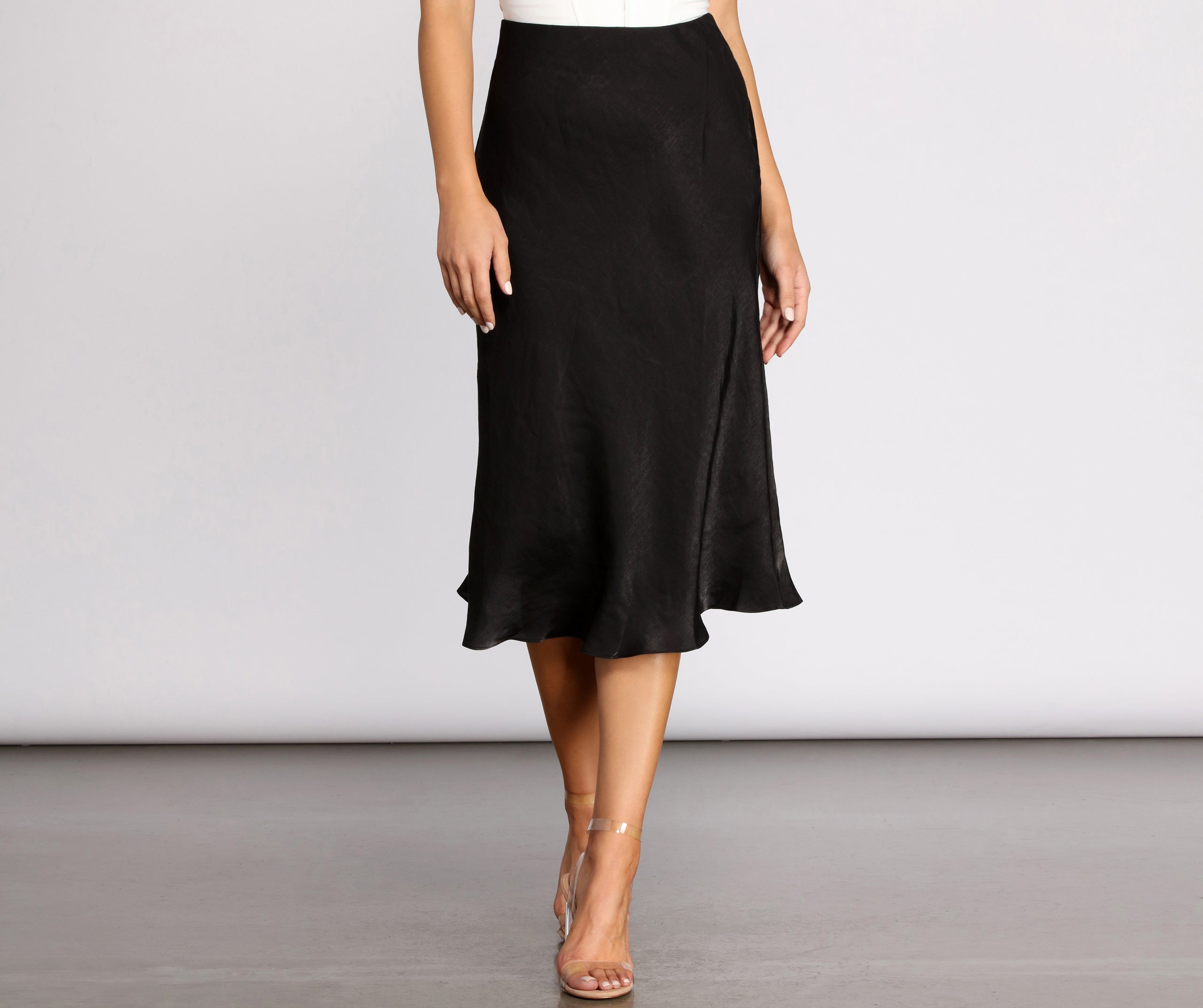 Shimmer Satin Midi Skirt