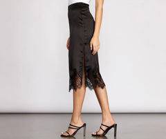 Satin and Lace Midi Skirt