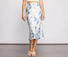 Stylishly Sleek Satin Tie Dye Midi Skirt
