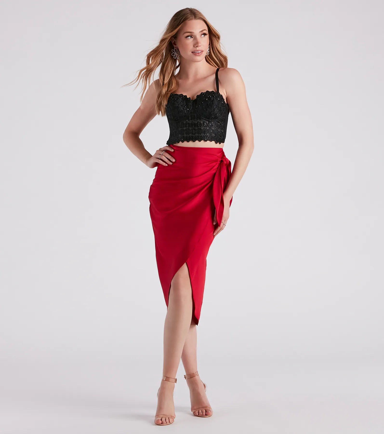 Ode To Elegance Satin Tie Midi Skirt