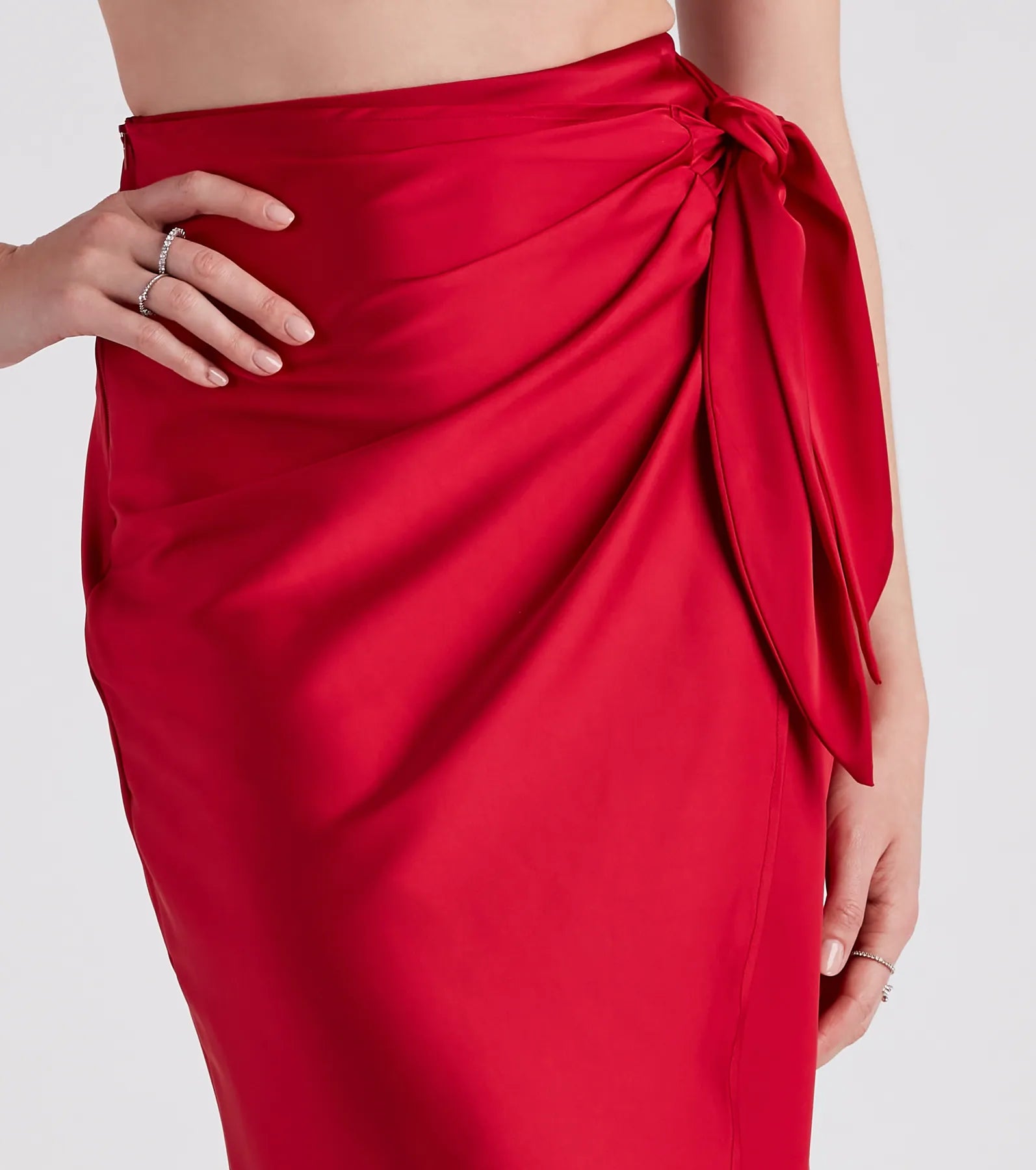 Ode To Elegance Satin Tie Midi Skirt