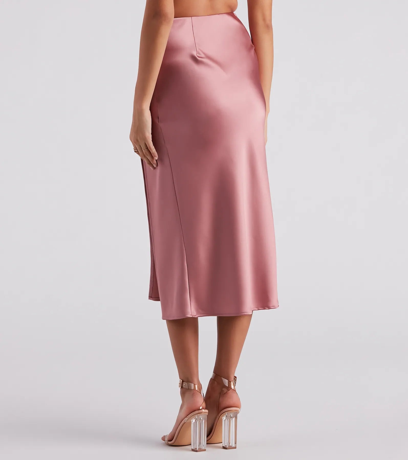 Scene Stealer High Slit Satin Midi Skirt