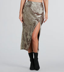 Trendy Shine Foiled Satin Midi Skirt