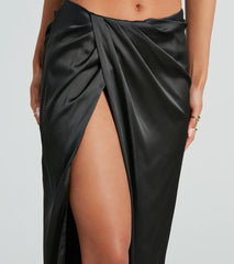 Gorgeous Impression High Slit Satin Midi Skirt