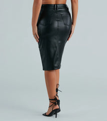 Chic Structure Faux Leather Cargo Midi Skirt