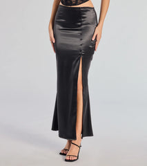 Luxury Feels High-Rise Slit Satin Midi Skirt