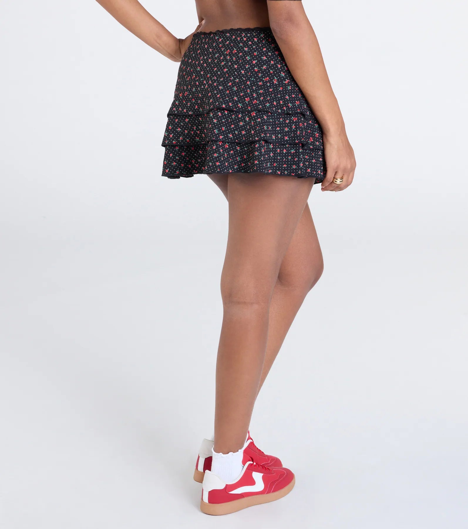 Radiant Sweetie Floral Polka Dot Ruffle Skirt
