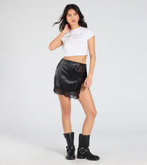 Turn On The Romance Lace Slit Satin Skirt