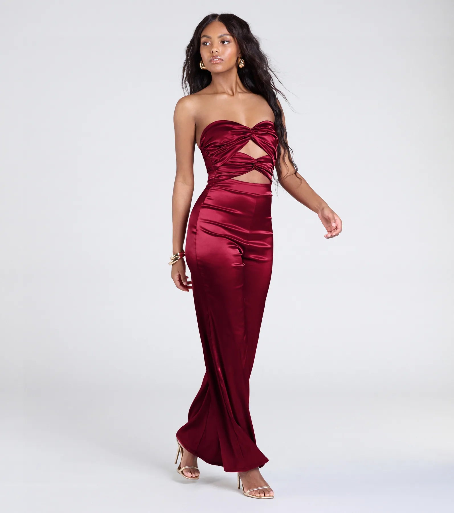 Looking Luxe Cutout Satin Wide-Leg Jumpsuit