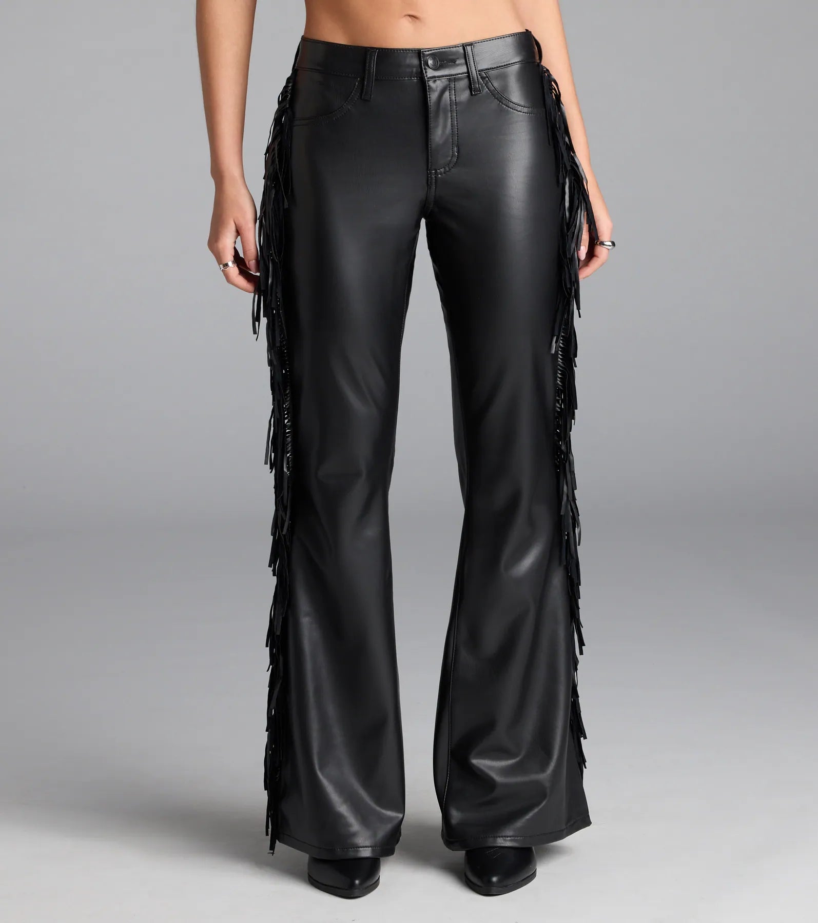 Spicing Things Up Mid-Rise Flare Fringe Pants