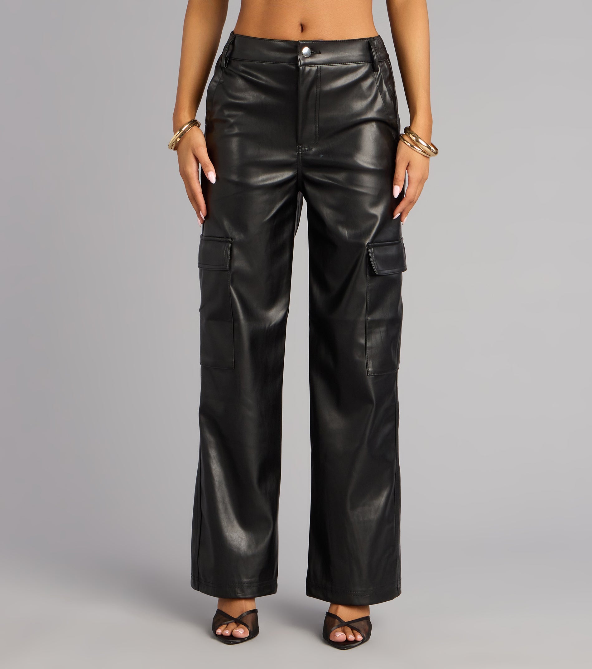 Street Code Faux Leather Cargo Pants