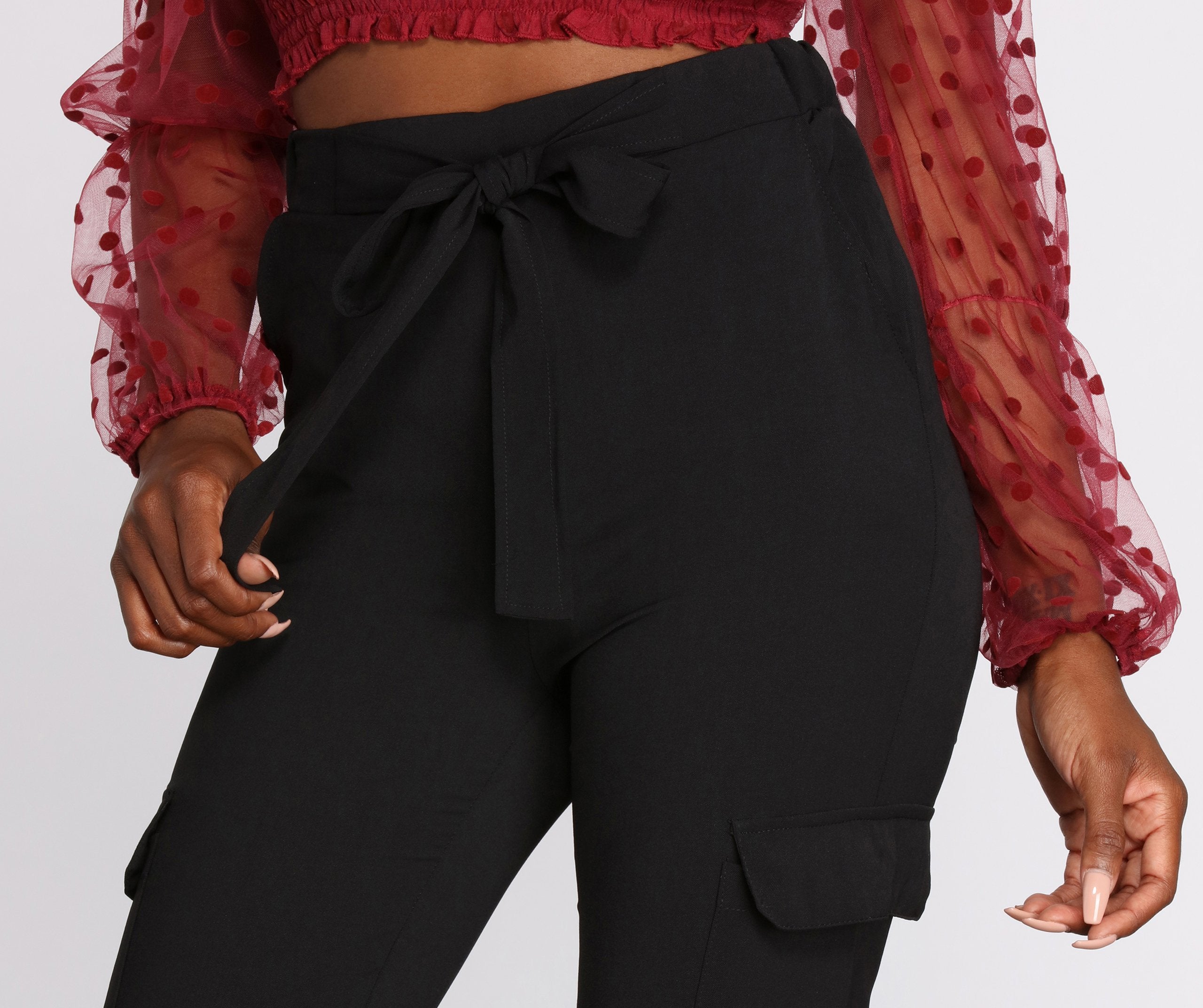 High Rise Tie Waist Tapered Pants