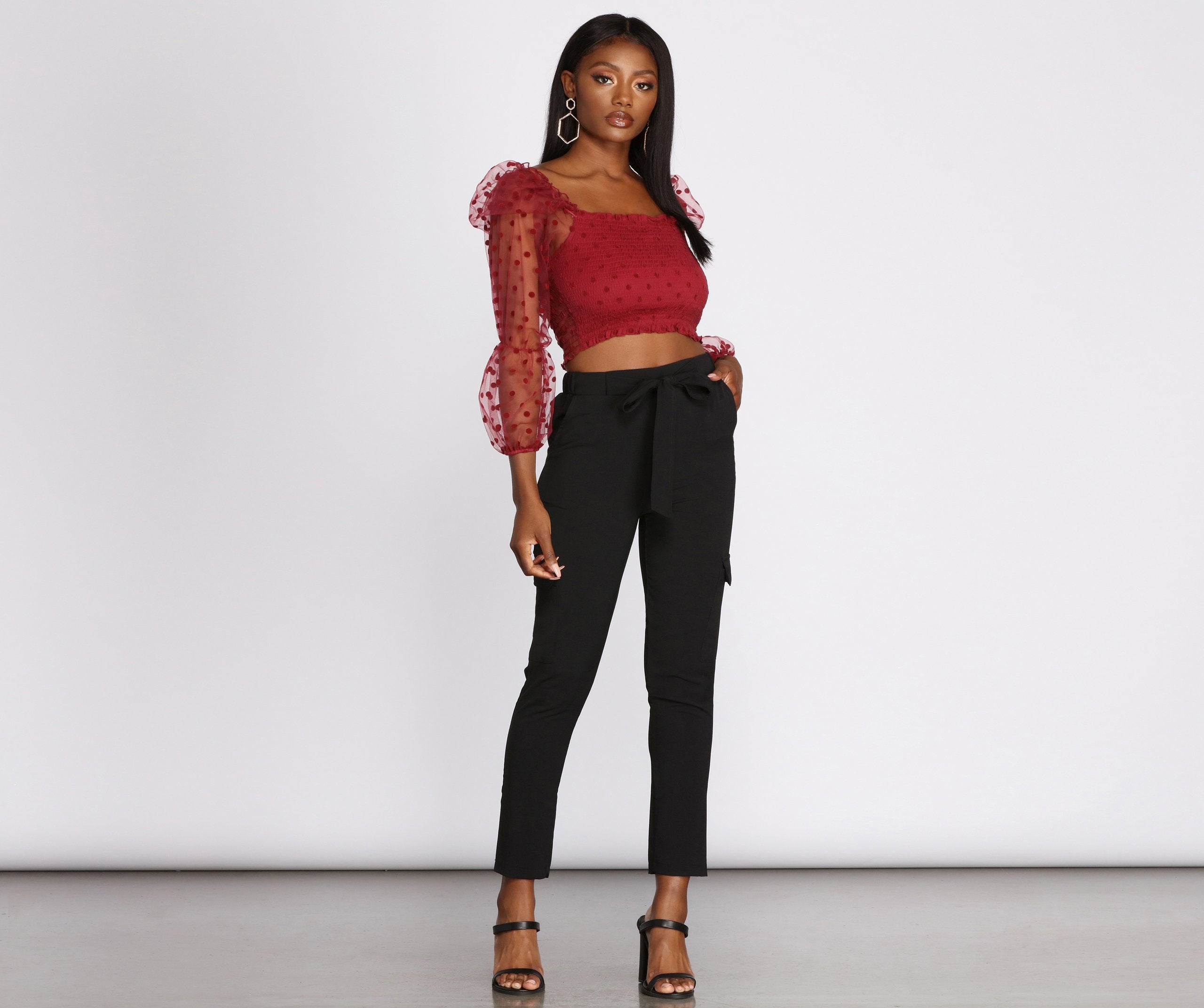 High Rise Tie Waist Tapered Pants