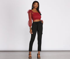 High Rise Tie Waist Tapered Pants