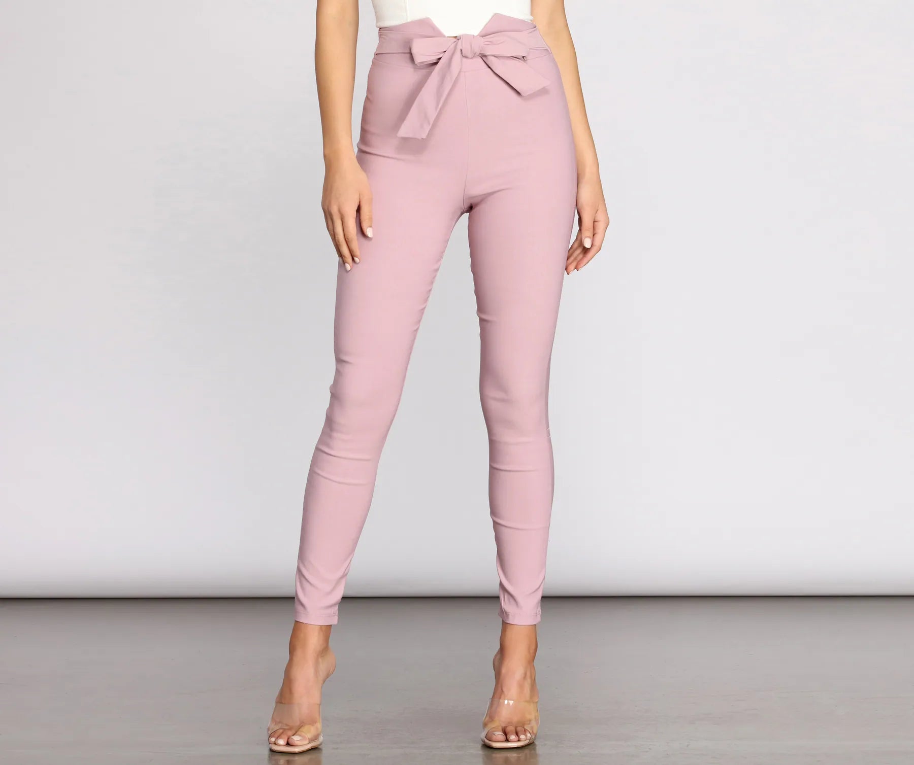 High Waist Tie Front Skinny Pants