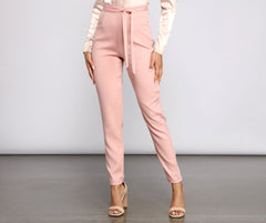 High Rise Tie Waist Tapered Pants
