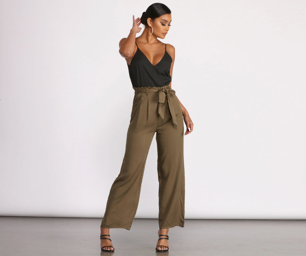 Two Tone Sleeveless V-Neck Paperbag Jumpsuit