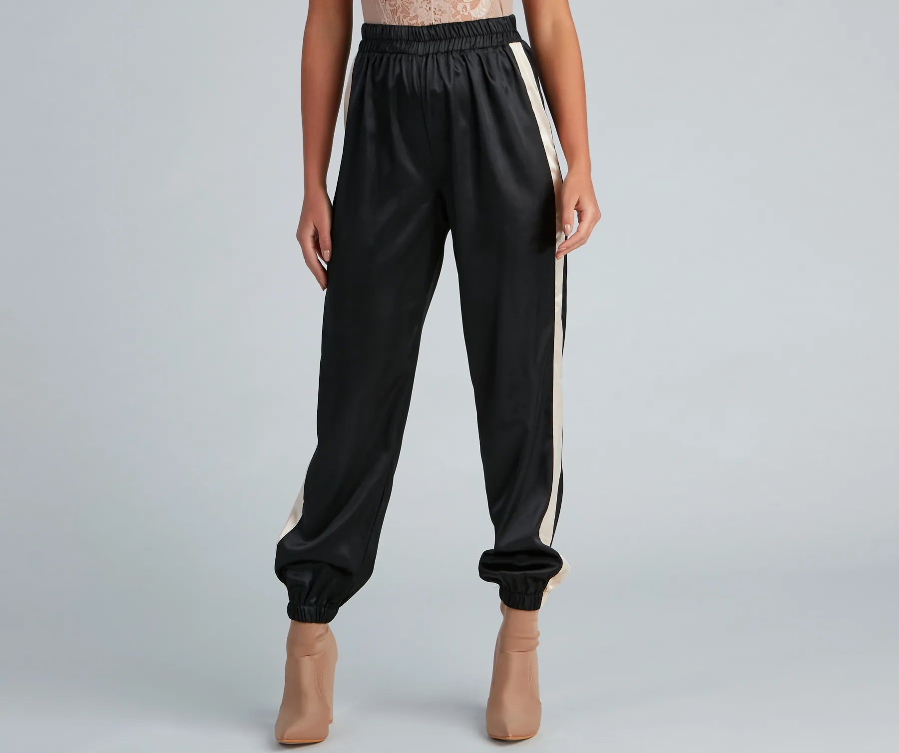 Sleek Striped Satin Joggers