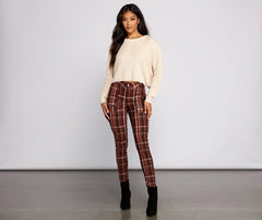Preppy and Poised Plaid Skinny Pants