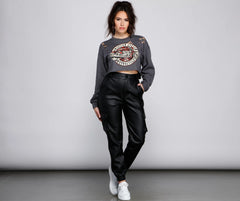 High Waist Faux Leather Cargo Pants