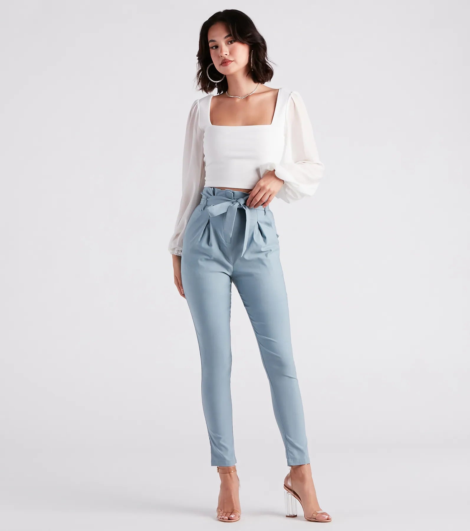High Waist Paperbag Skinny Dress Pants