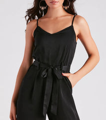 Perfect Host Satin Belted Jumpsuit