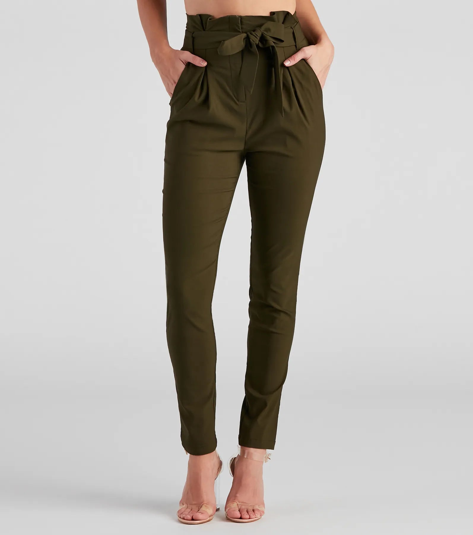 High Waist Paperbag Skinny Dress Pants