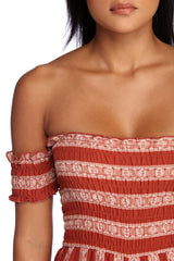 Smocked And Striped Jumpsuit