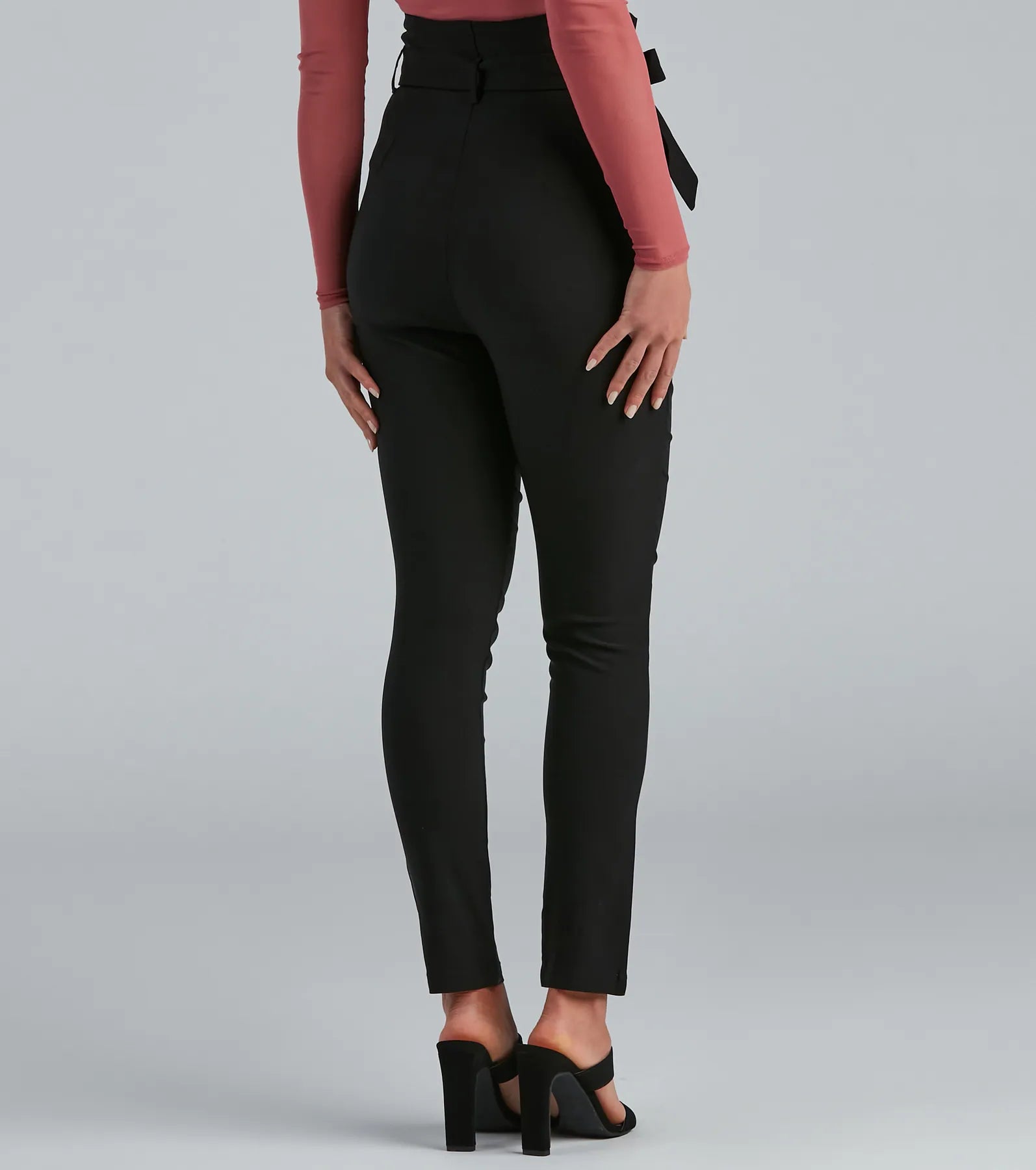 High Waist Paperbag Skinny Dress Pants