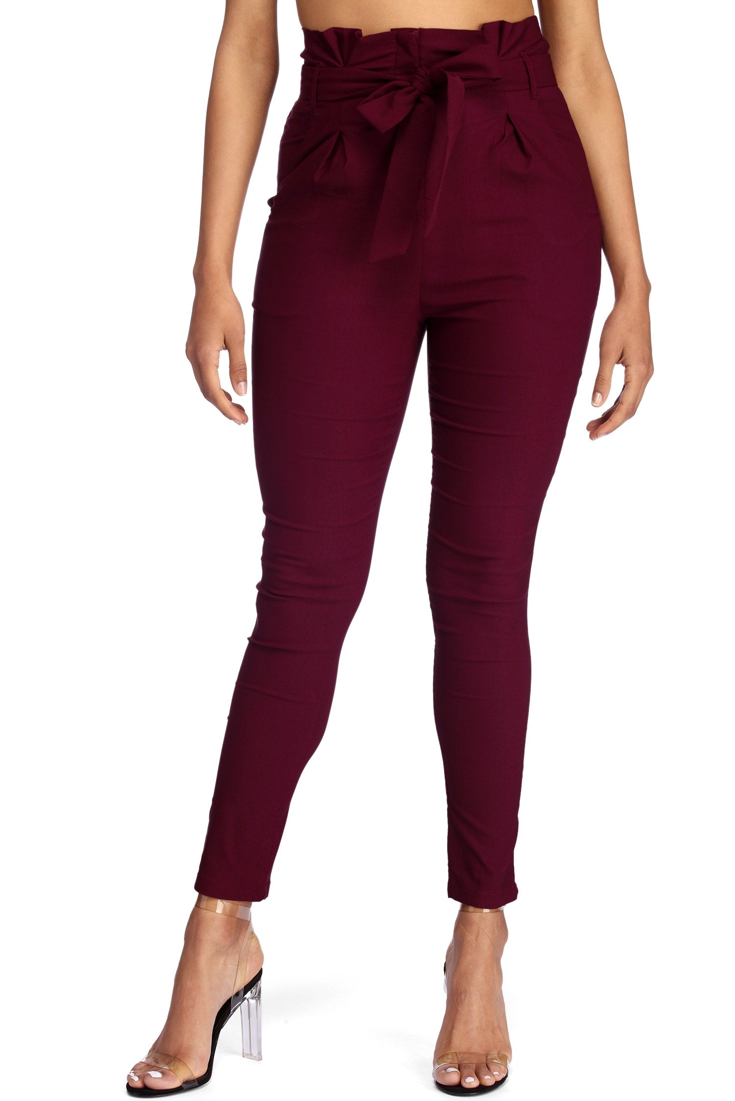 High Waist Paperbag Skinny Dress Pants