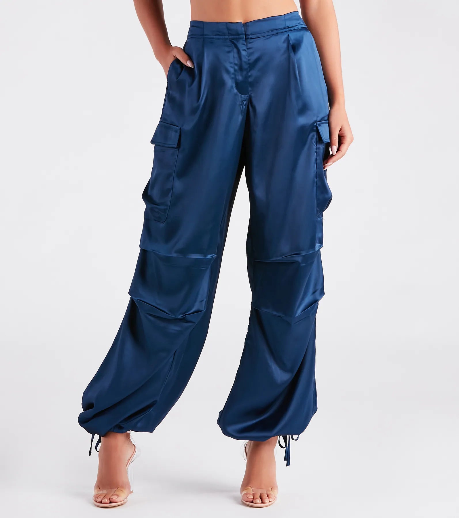 Pulling Strings Satin High-Rise Cargo Pants