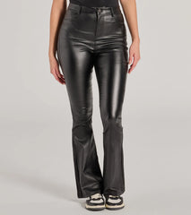 Sleek Business High-Rise Faux Leather Flare Pants