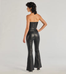 Rebel Chic Faux Leather Wide-Leg Jumpsuit