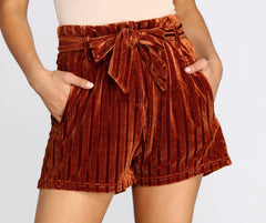 Velvet Stripe Tie Waist Shorts