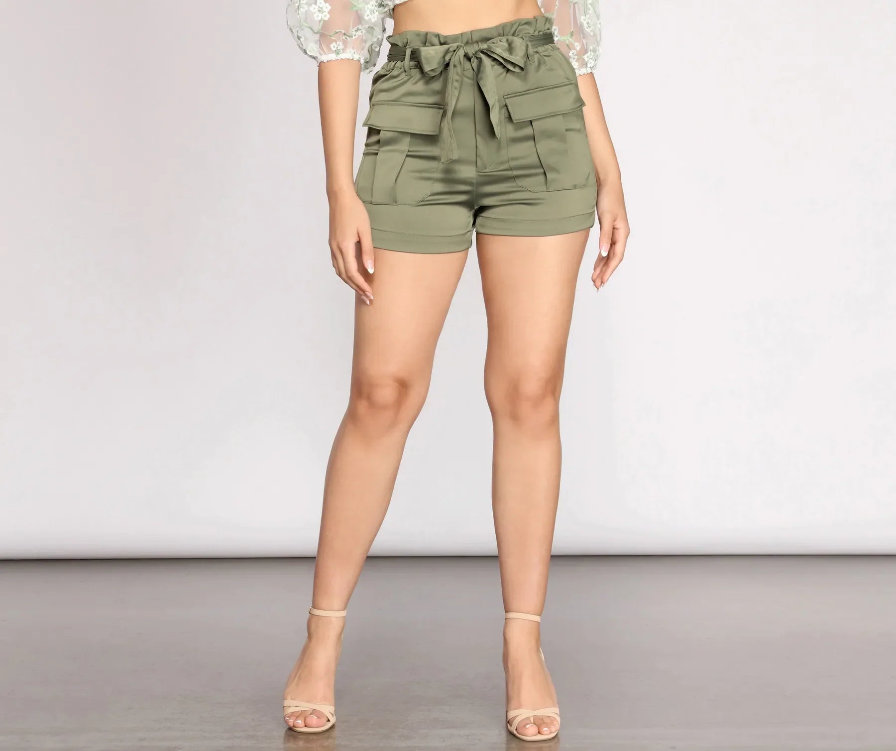 Paper Bag Tie Waist Cargo Shorts