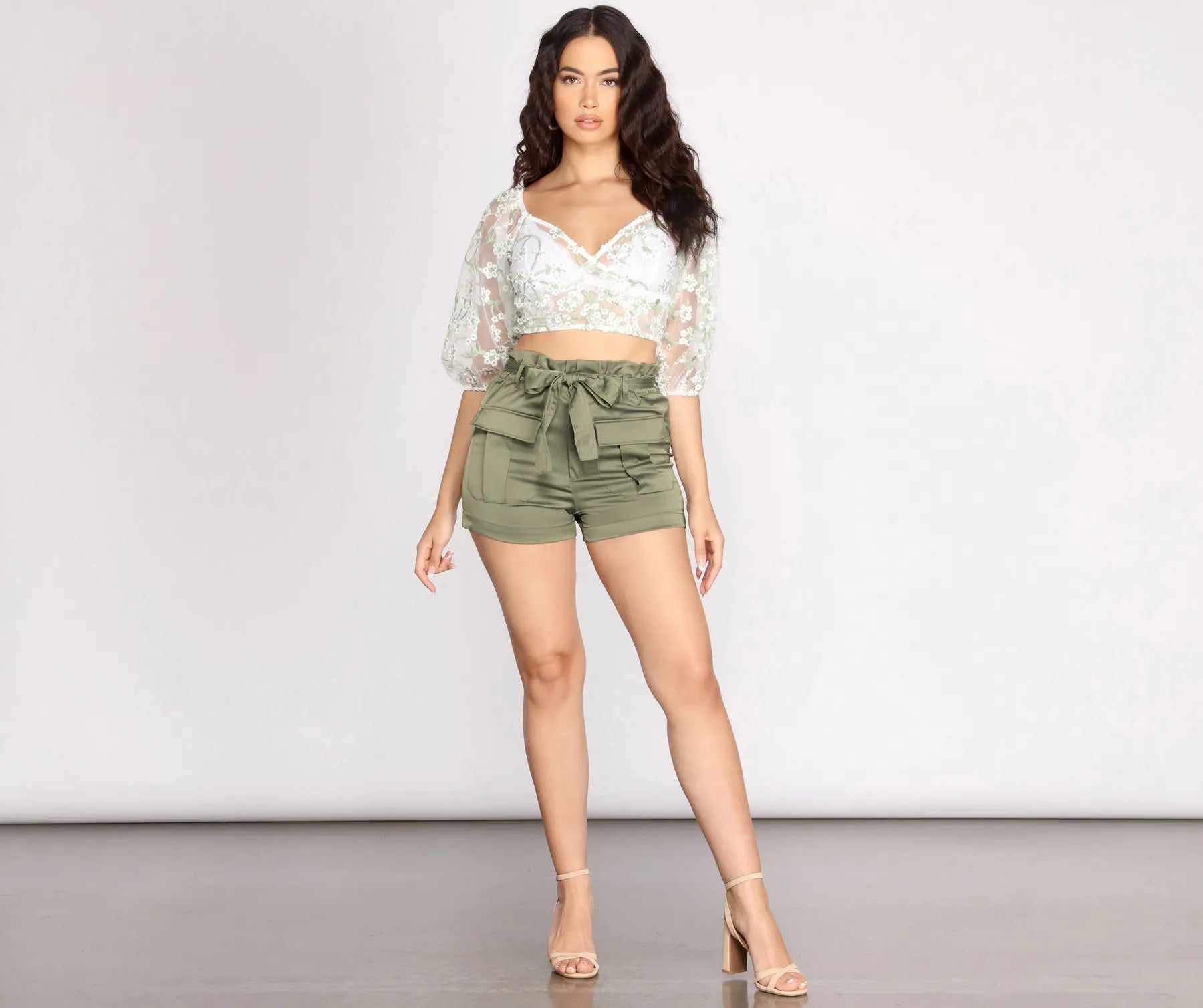 Paper Bag Tie Waist Cargo Shorts