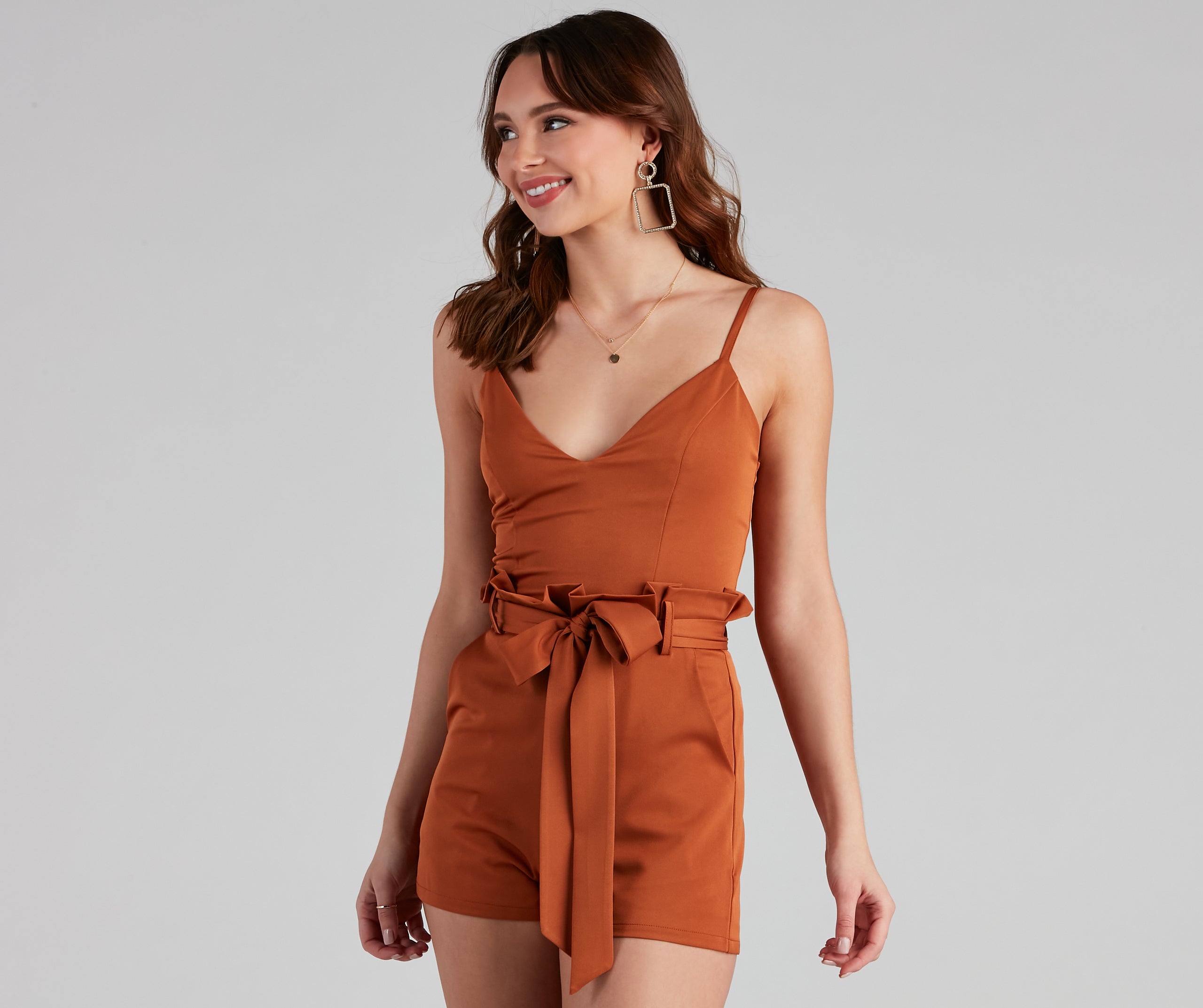Jetset Life V-Neck Paper Bag Romper
