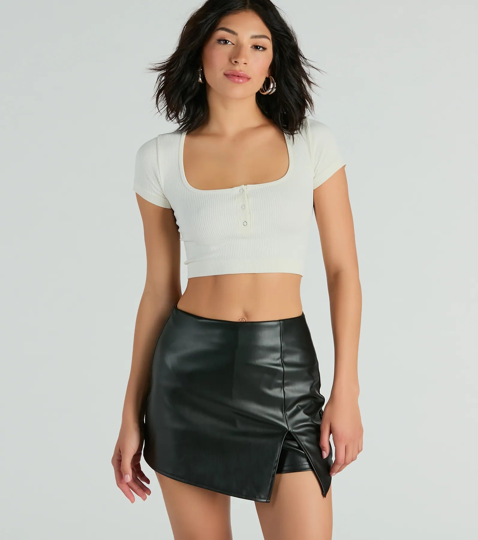 Born To Be Sleek High-Rise Slit Faux Leather Skort