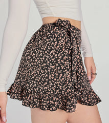 Perfect Date Tie Waist Floral Ruffle Skort