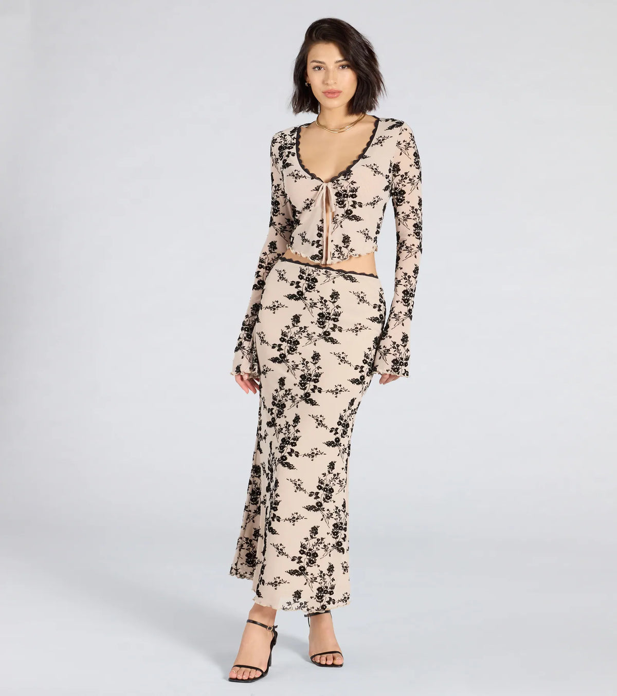 Flirt Alert Flocked Floral Mesh Maxi Skirt